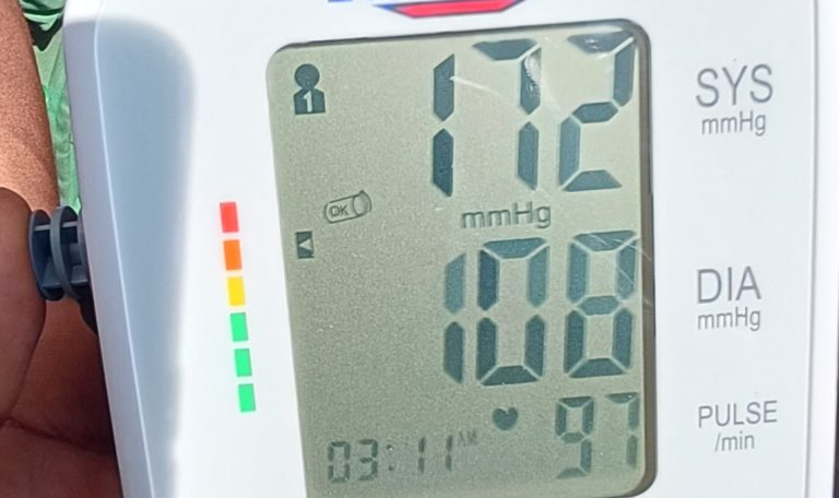 Bp machine showing high blood pressure
